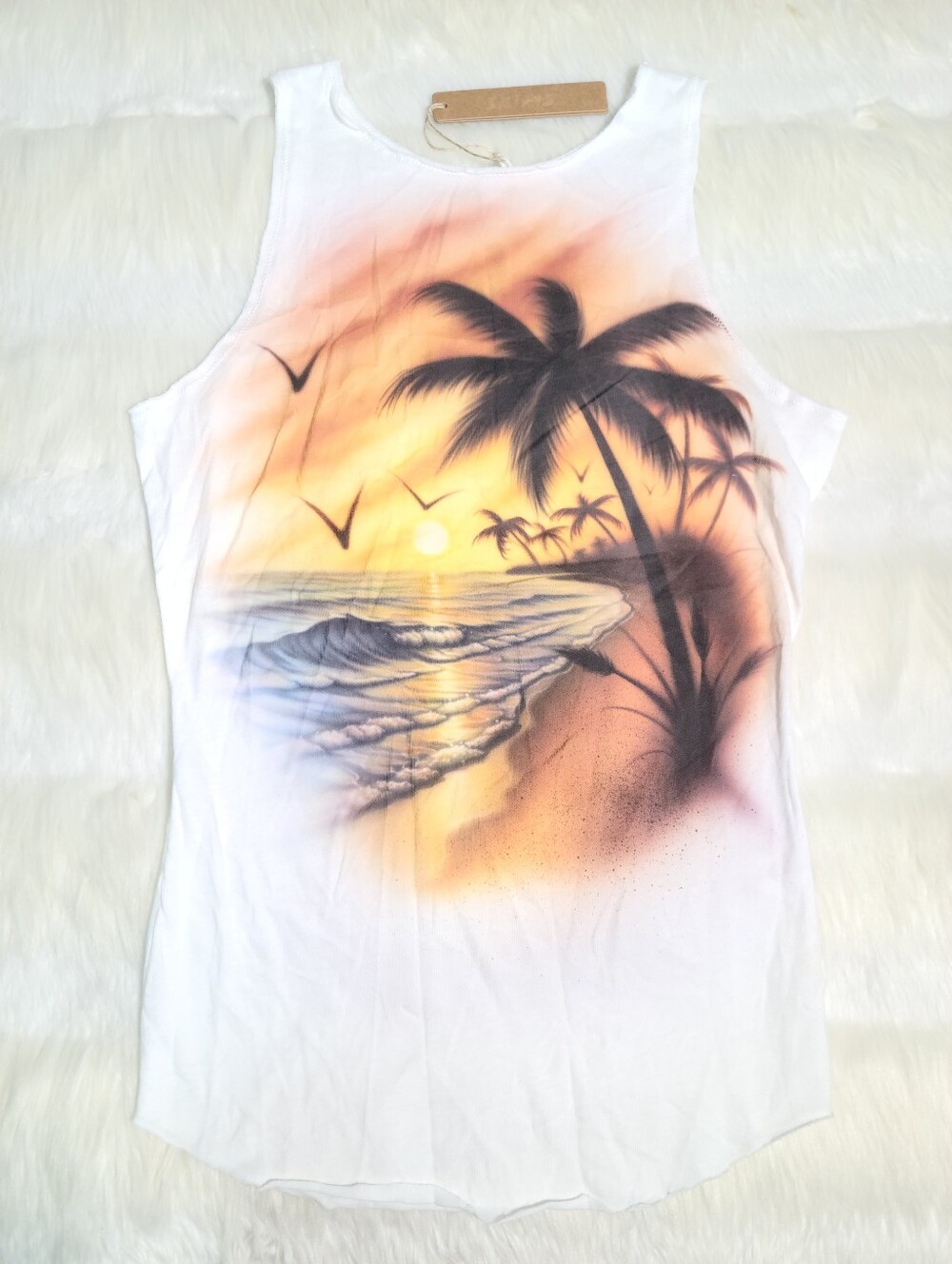 SKIMS Cotton Jersey Cover-Ups Tank Airbrush Beach Scene Women XS NEW